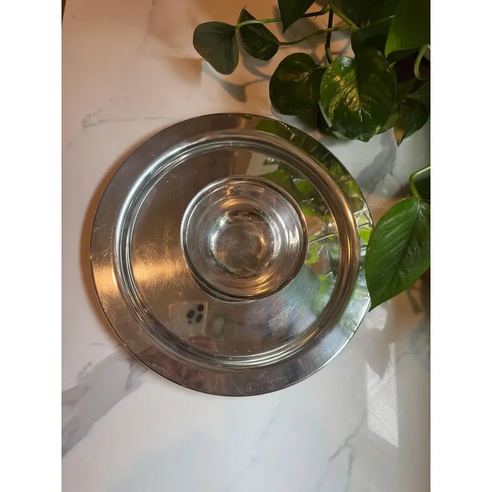 Vintage Wm Rogers Silver Plate Revere-Style Bowl & Tray Set